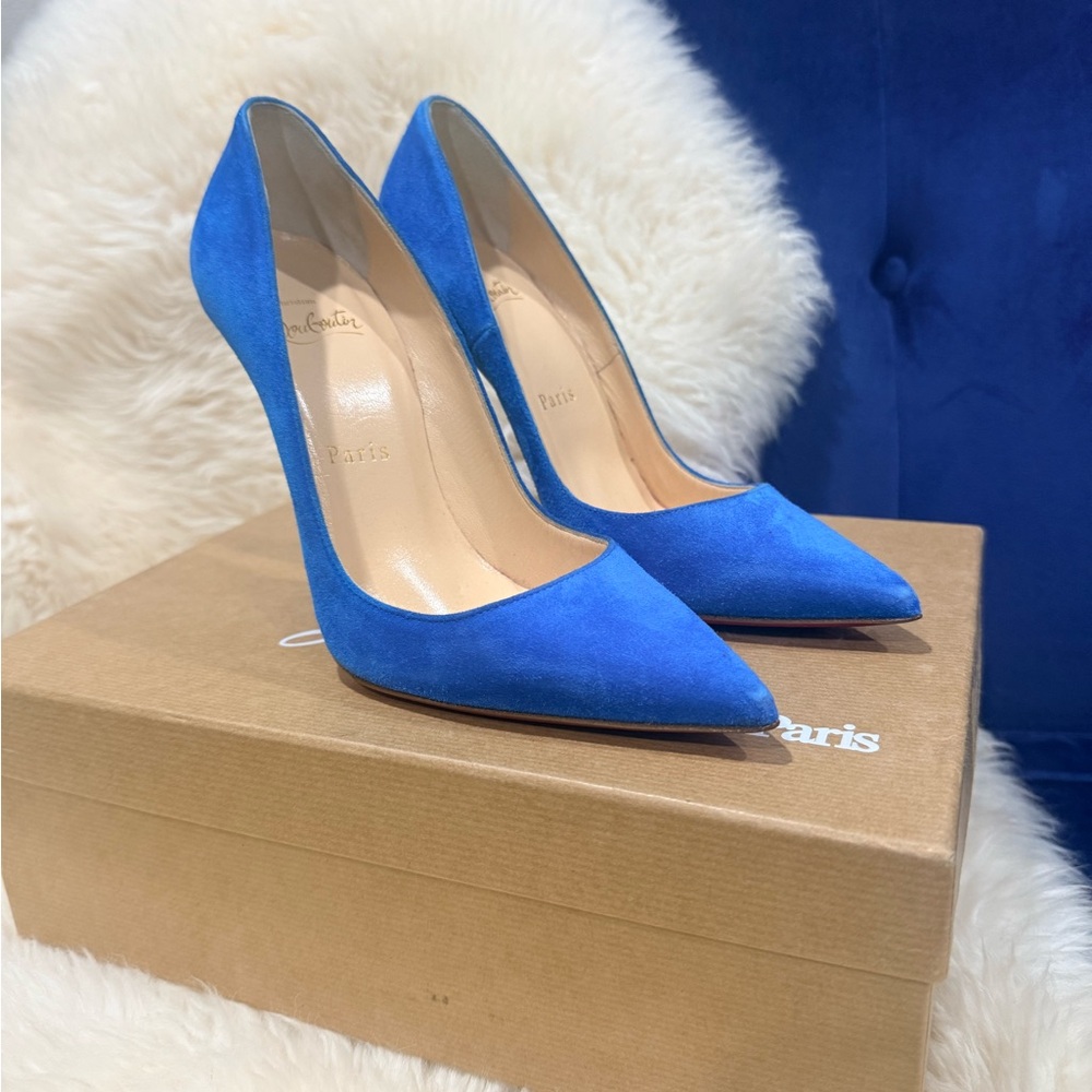 Christian Louboutin Cobalt Suede Pointed-Toe Stiletto Pumps